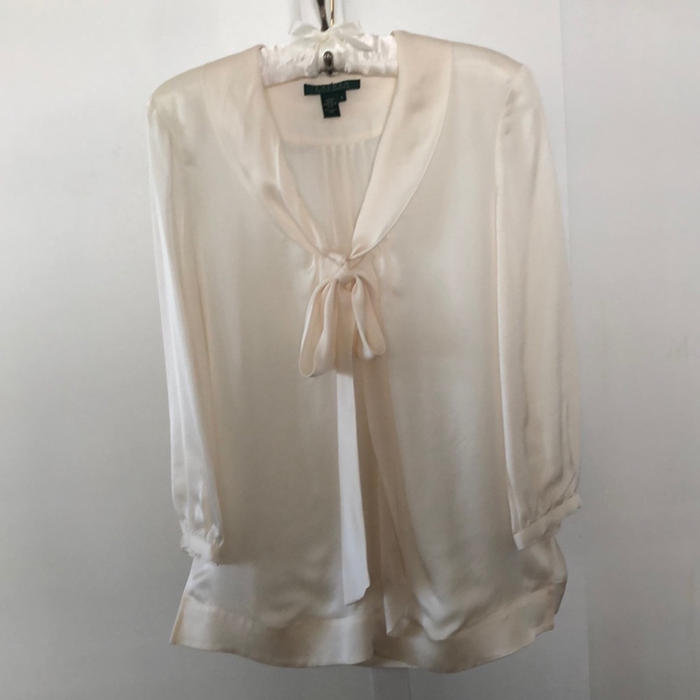 Ralph Lauren cream silk blouse size 4 with shawl color and tie